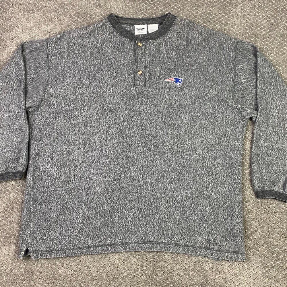 Vintage New England Patriots Henley Shirt Sweatshirt Men's XL Gray Marled Fleece